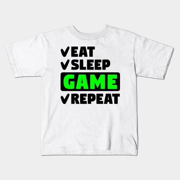 Eat, sleep, game, repeat Kids T-Shirt by colorsplash